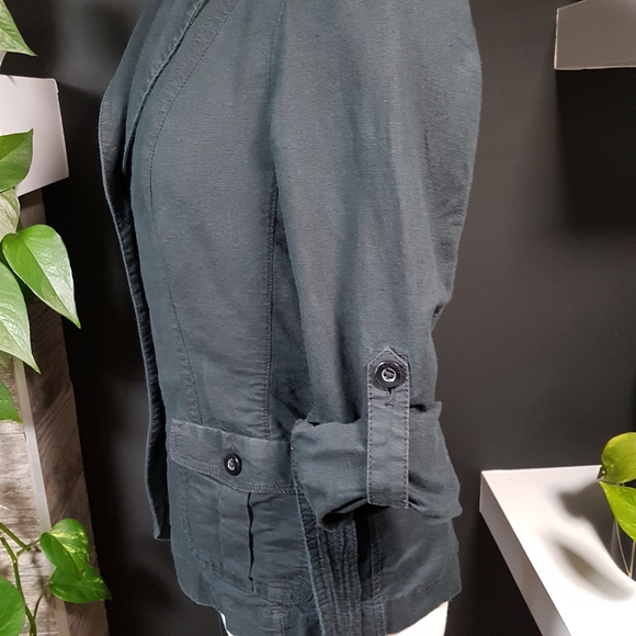 Linen Esprit Button Up Jacket Black Size 6 - Picture 7 of 10